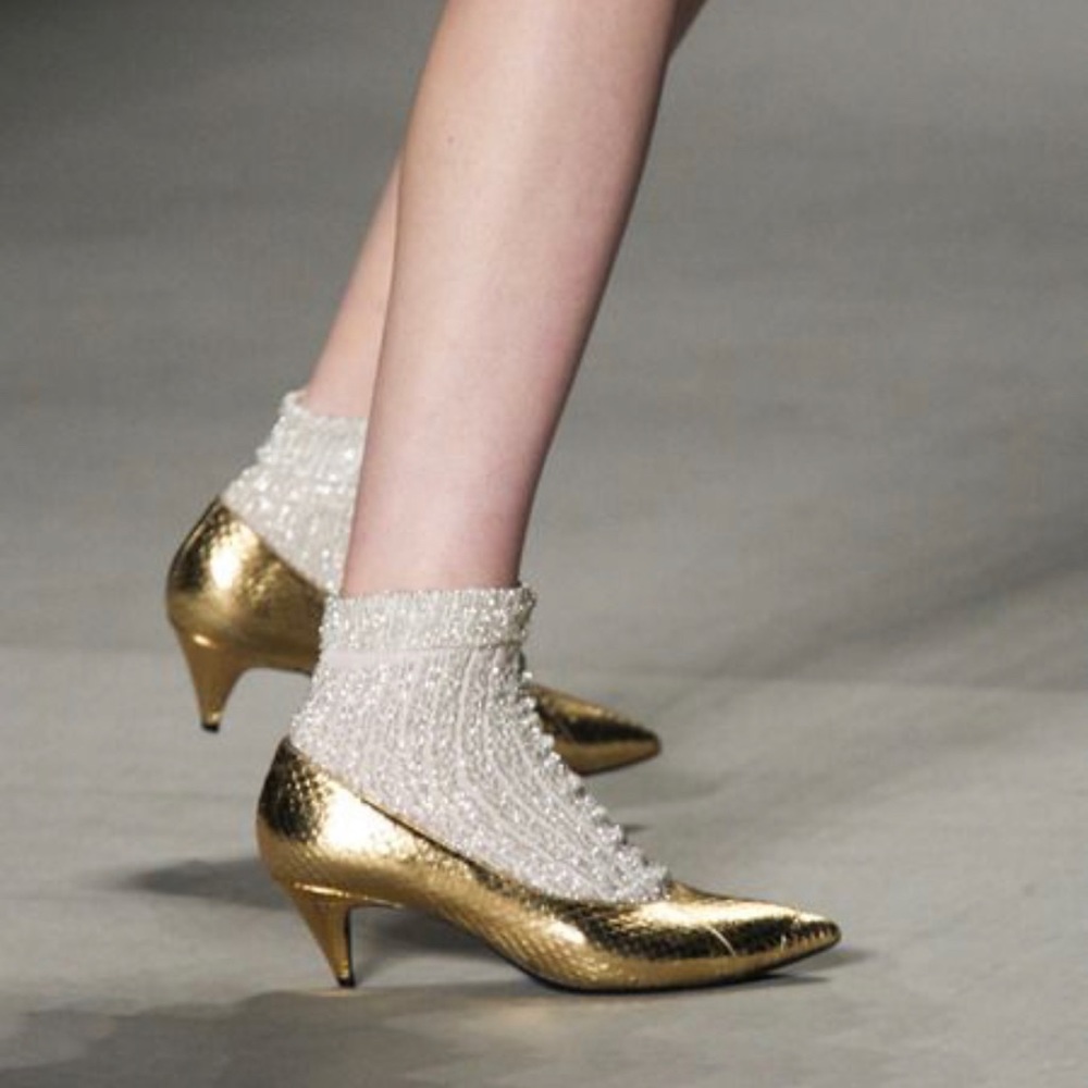 Charlotte Saint Laurent gold kitten heels pumps